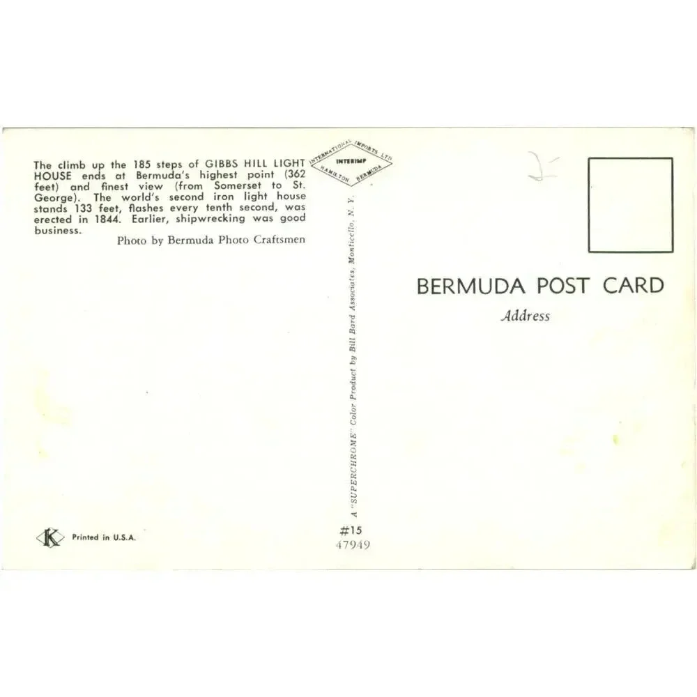 185 Steps of Gibb's Hill Lighthouse in Bermuda Postcard